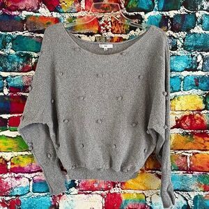 Fate Pom Pom Sweater Boatneck Gray Size Small